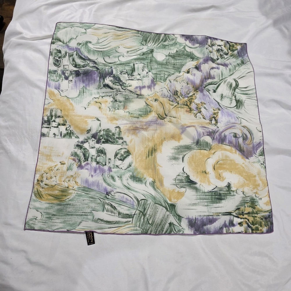 Vintage Japanese‎ Design Satin Square Scarf Symphony Scarfs Fish Village Luxury
